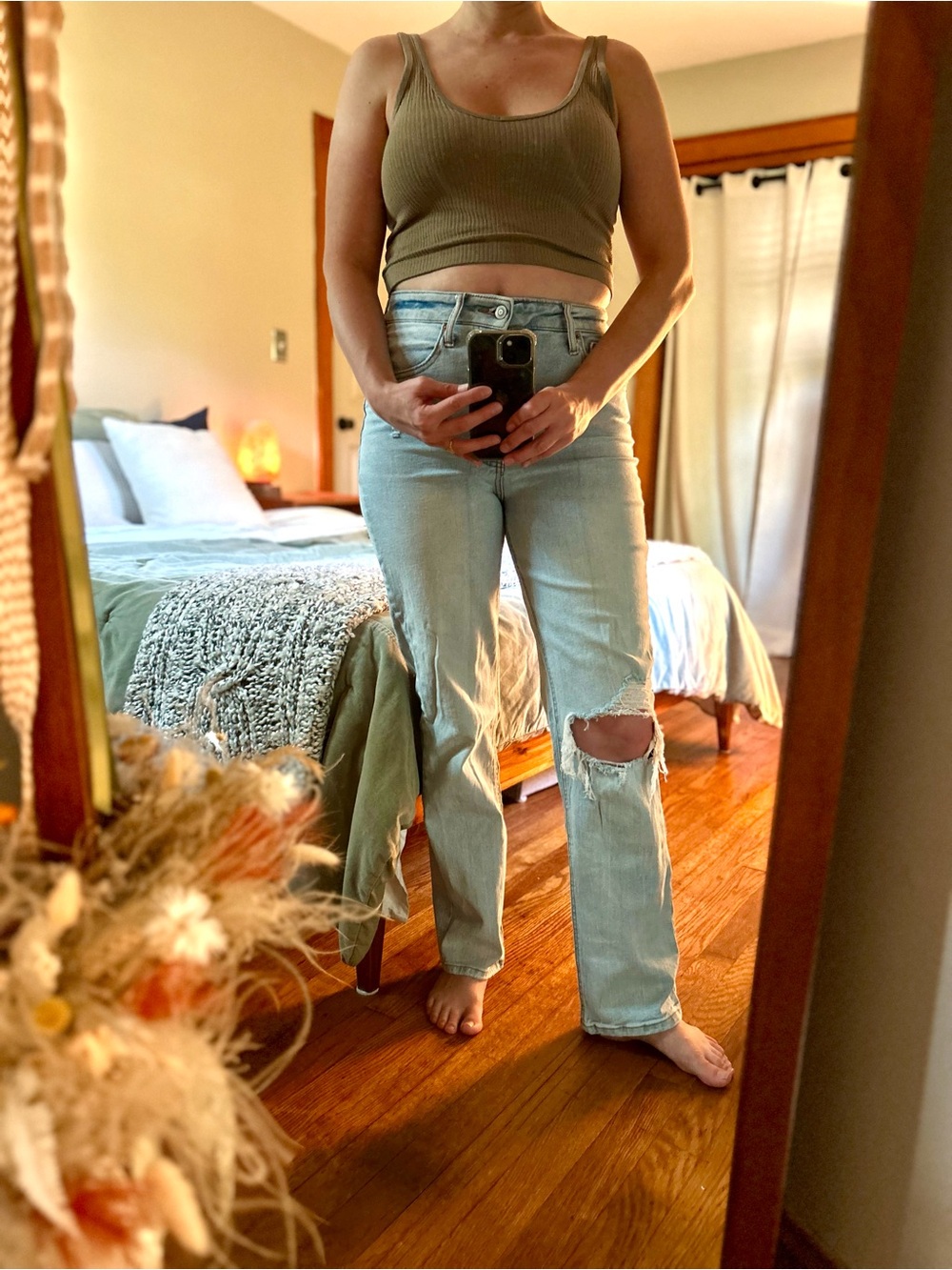 Copper Key Light Blue Straight-Leg Jeans with Distressed Knee Rip